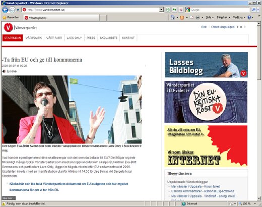 Bild på Vänsterpartiets webbplats